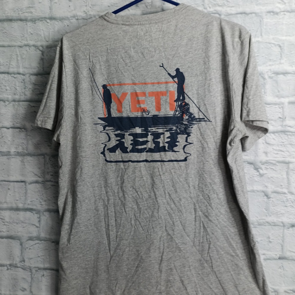 YETI Mens Large Gray Short Sleeve Fishing Boat Skiff Graphic T-Shirt L